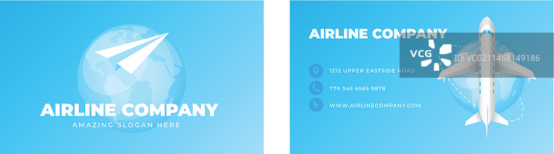 渐变航空公司横版名片模板图片素材