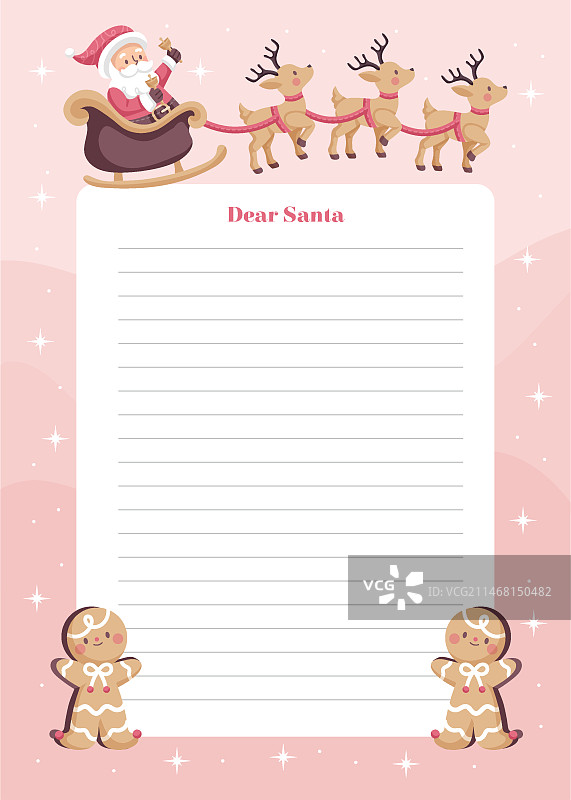 手绘圣诞老人信件模板与驯鹿图片素材