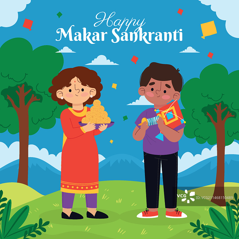 扁平风格的玛卡·桑格拉提节插画图片素材