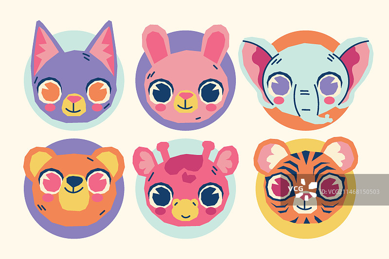 手绘动物头像元素合集图片素材