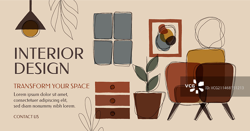 扁平风格室内设计Facebook帖子模板图片素材