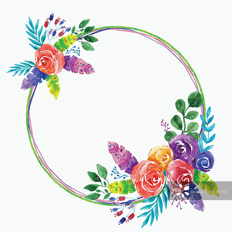 水彩波西米亚风边框设计图片素材