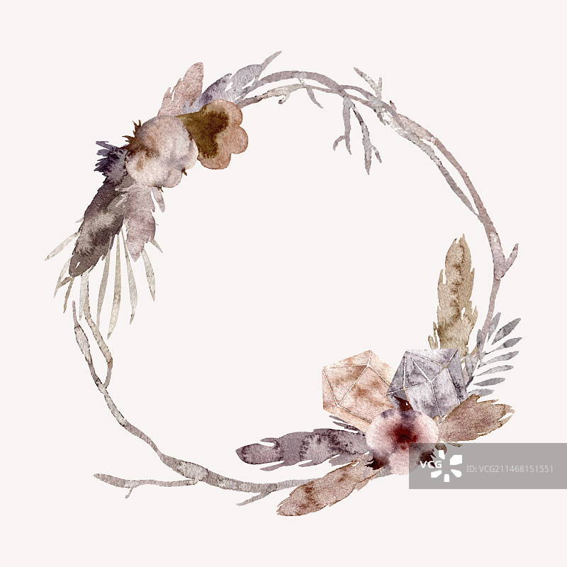 水彩波西米亚风边框设计图片素材