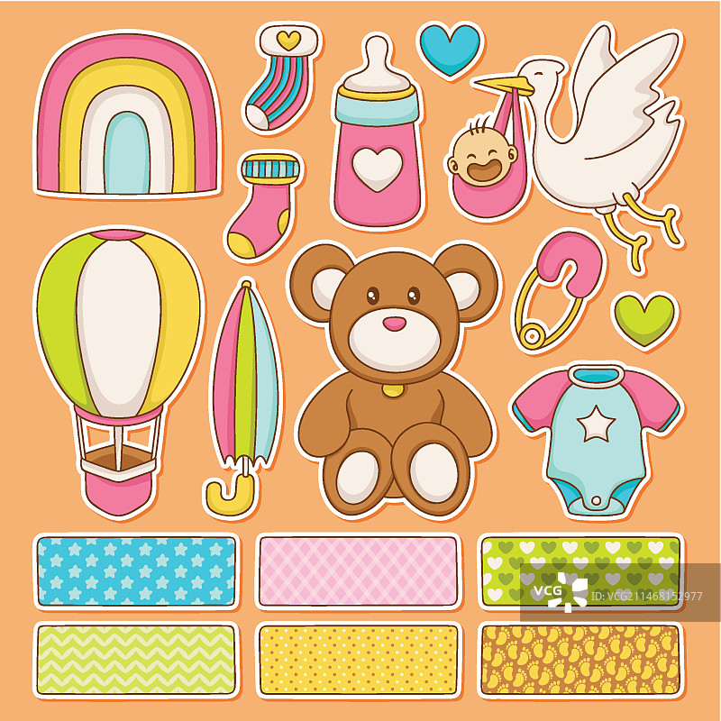 动物剪贴簿婴儿派对套装图片素材