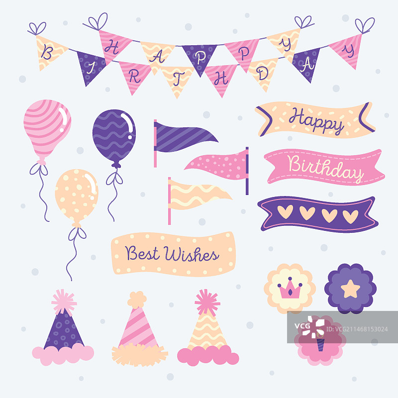 生日快乐紫色剪贴簿套装图片素材