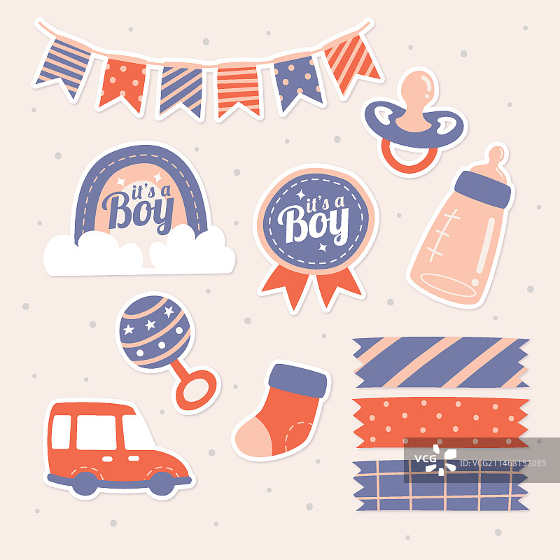 彩色剪贴簿婴儿派对套装图片素材