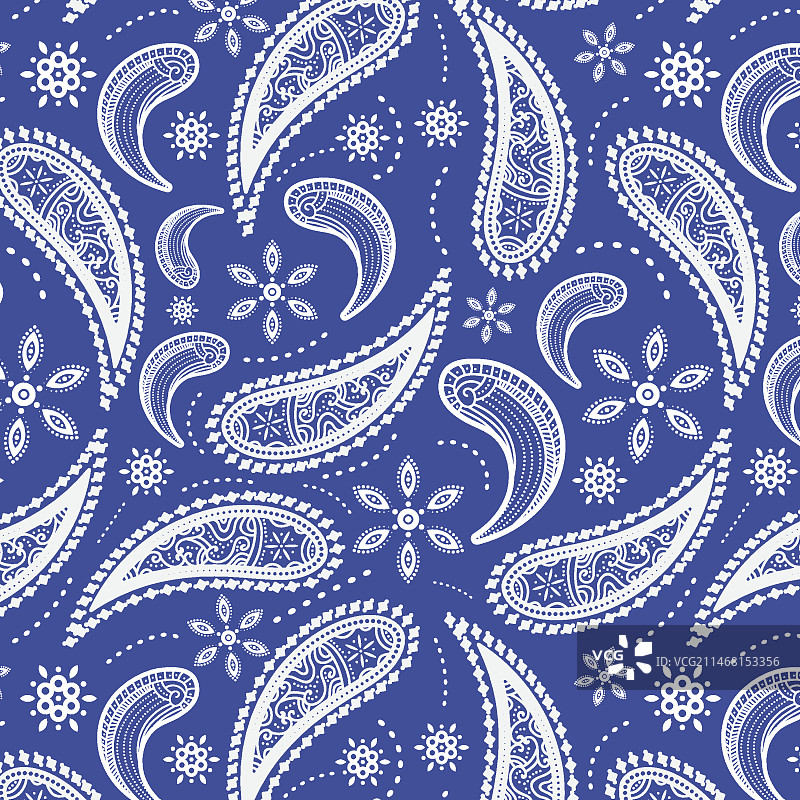 蓝色佩斯利花纹方巾图案图片素材