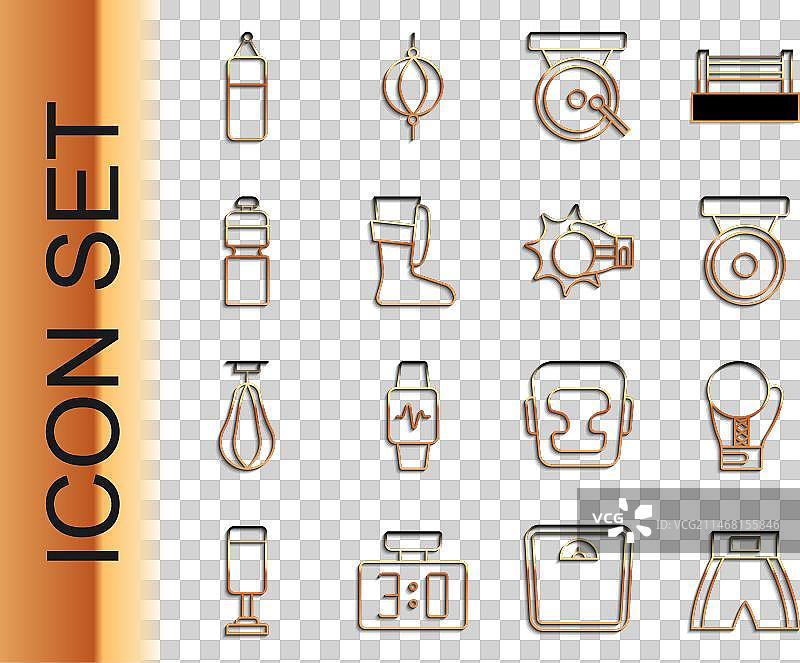 拳击短裤、手套和锣线条组合图片素材