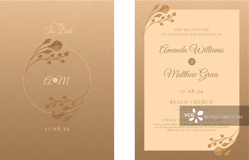 渐变风格乡村婚礼邀请函图片素材