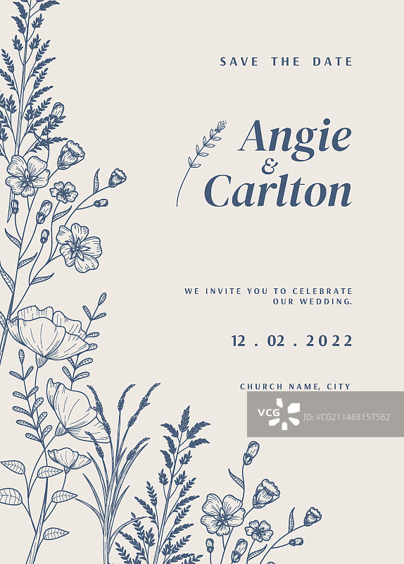 手绘乡村婚礼邀请函图片素材