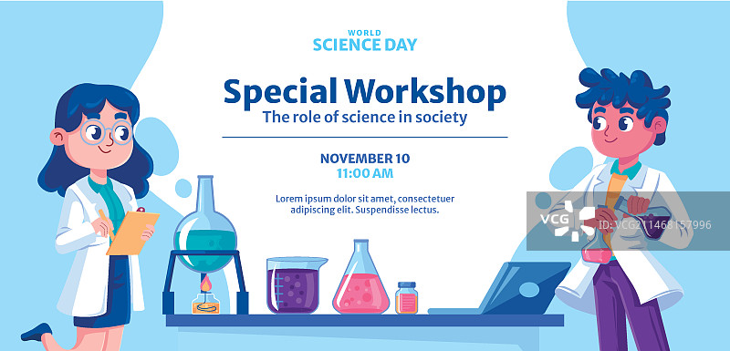 世界科学日扁平风横版banner模板图片素材