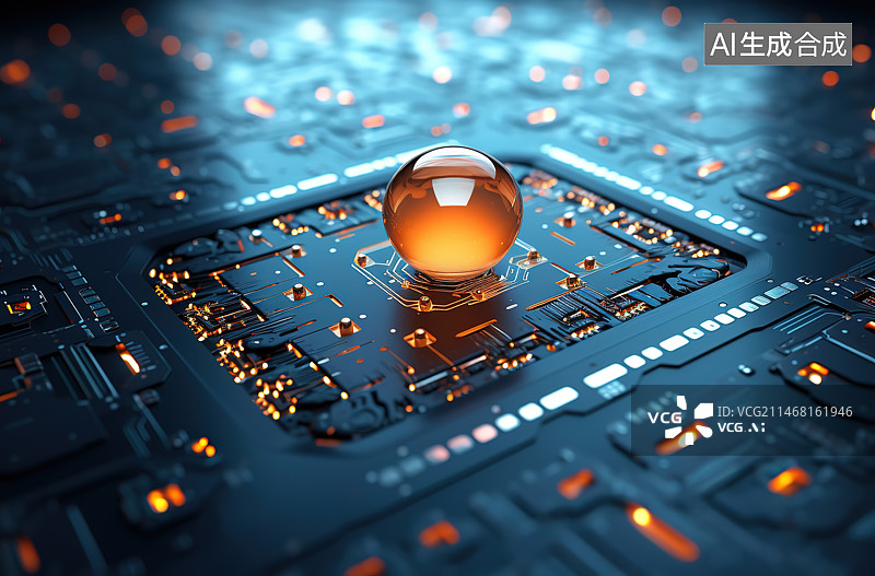【AI数字艺术】计算机芯片上的地球和水晶球图片素材