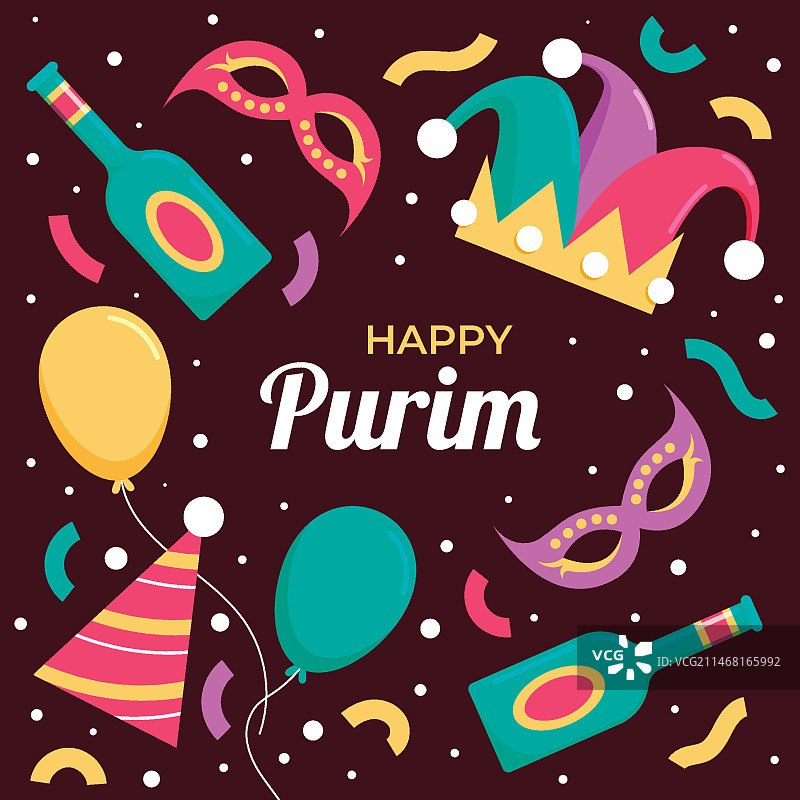 快乐的普林节扁平风插画图片素材