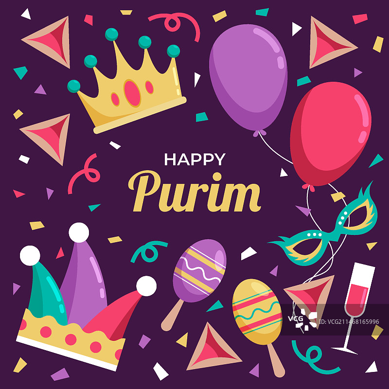 快乐的普林节扁平风插画图片素材