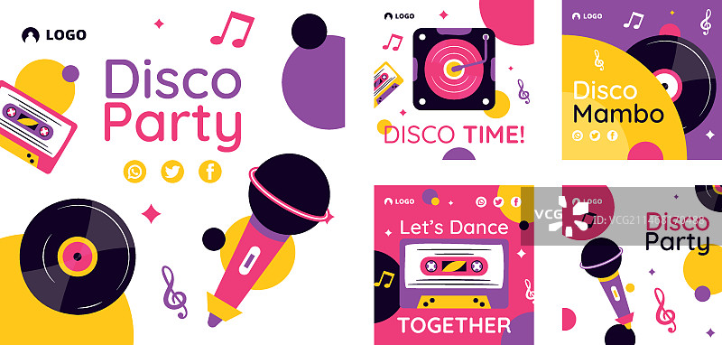 扁平风格迪斯科派对Instagram帖子合集图片素材