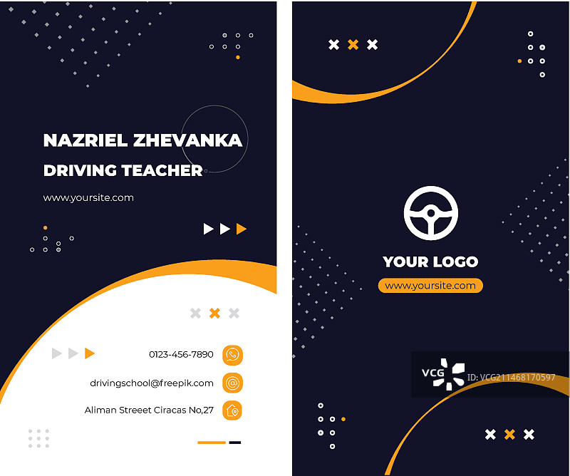 扁平风格驾校竖版名片模板图片素材