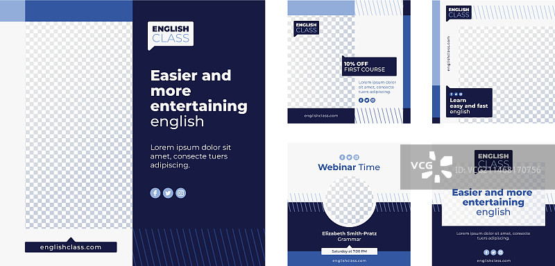 扁平风英语课程Instagram帖子合集图片素材