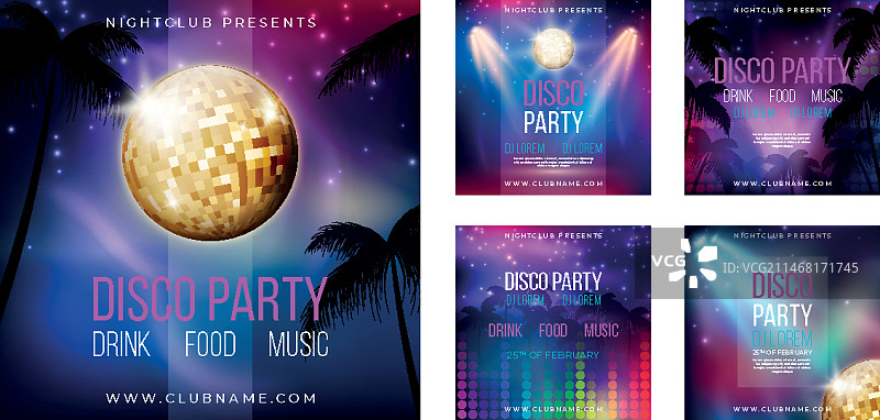 逼真奢华迪斯科派对Instagram帖子模板图片素材