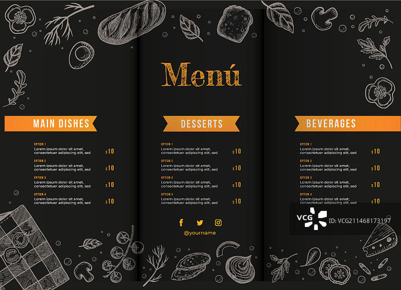手绘三折菜单设计图片素材