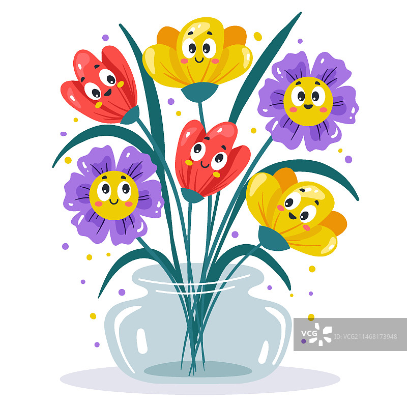 手绘扁平风笑脸花朵图片素材