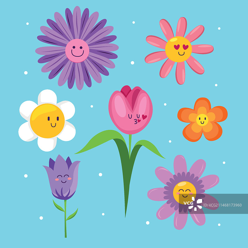 手绘扁平风笑脸花朵图片素材