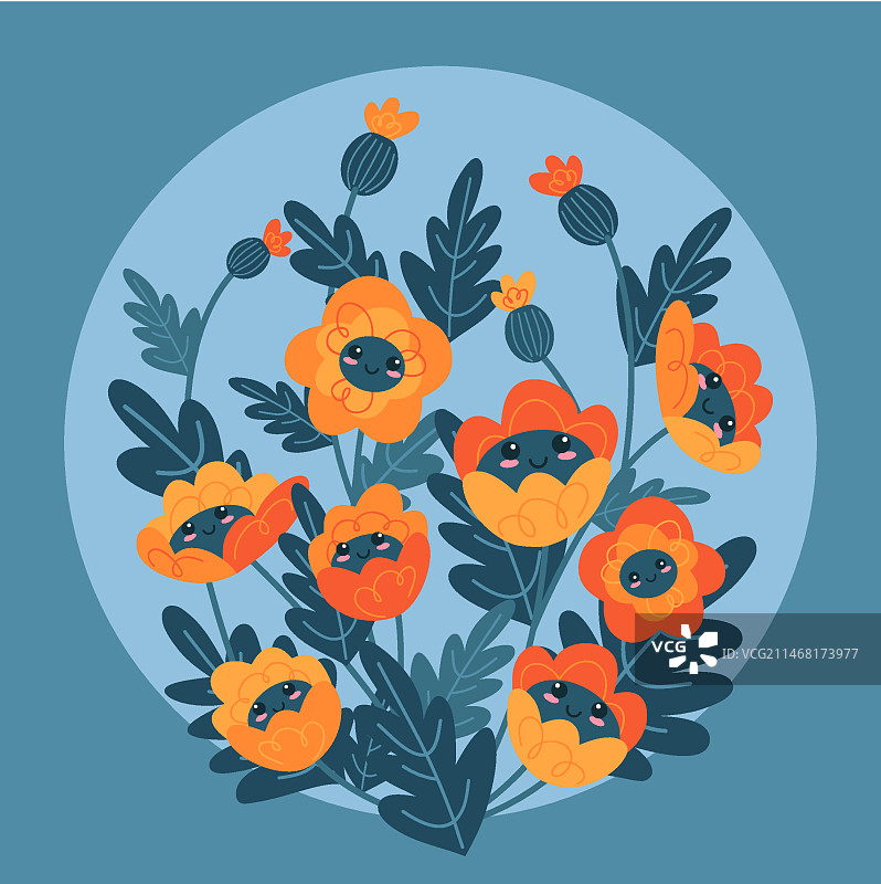 手绘扁平风笑脸花朵图片素材