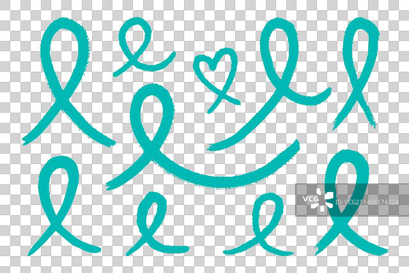 蓝绿色丝带：宫颈癌防治宣传图片素材