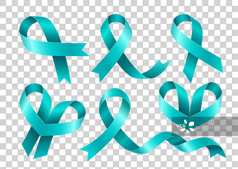 蓝绿色丝带：宫颈癌防治宣传图片素材