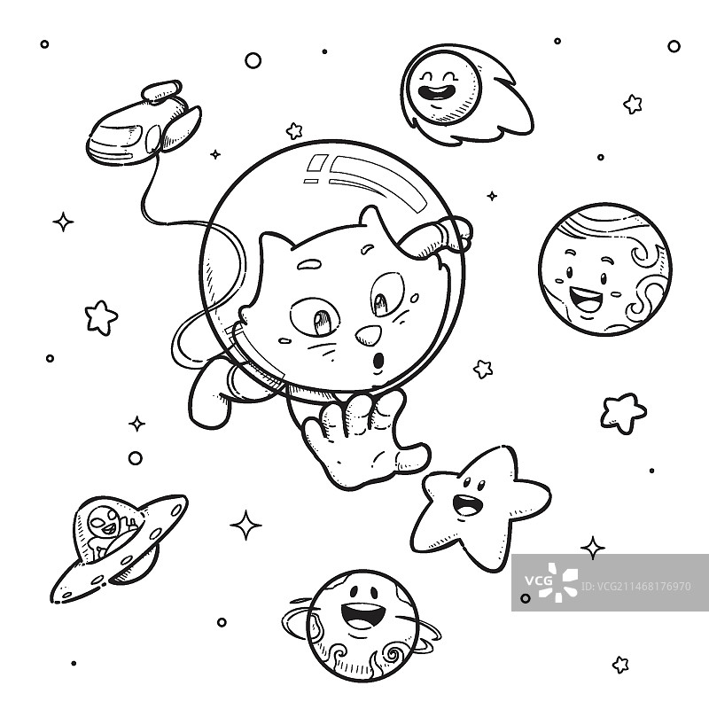 手绘可爱猫咪填色书图片素材