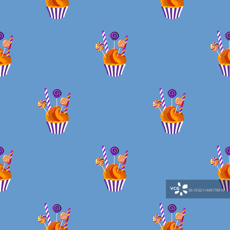 蓝色背景上的糖果无缝图案图片素材