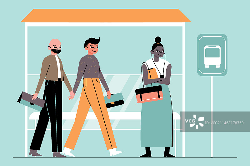 等待公交车去上班的人们图片素材