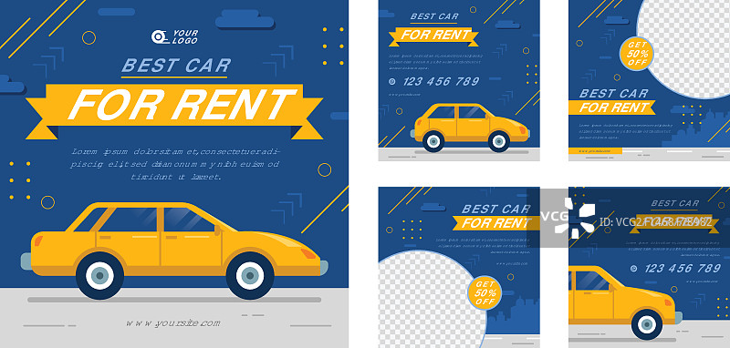 扁平风格汽车租赁Instagram帖子图片素材