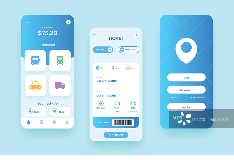 公共交通智能手机App的各种屏幕图片素材