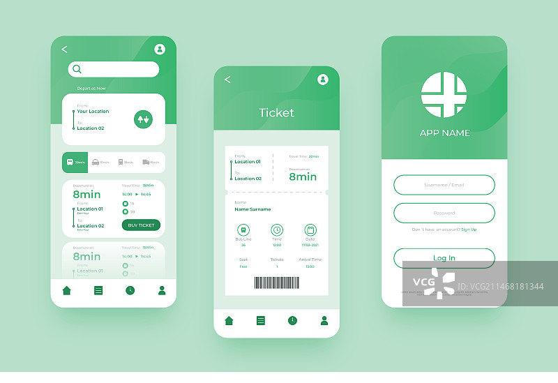 绿色公共交通APP的各种屏幕图片素材