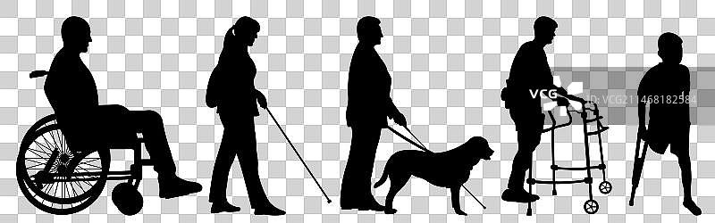 残疾人剪影合集图片素材