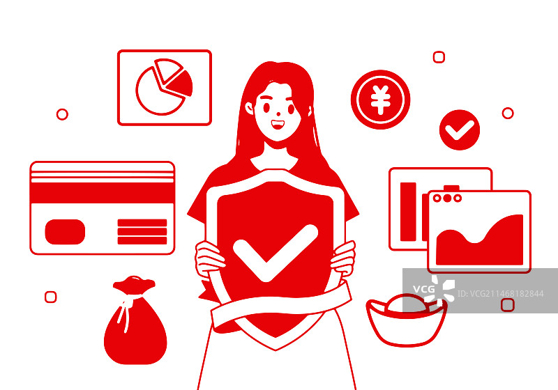 红色剪纸风格安全理财宣传插画图片素材