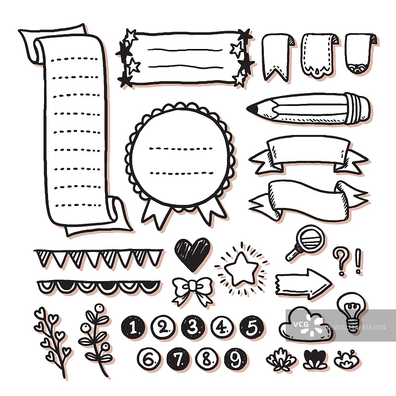 手绘子弹日记元素合集图片素材