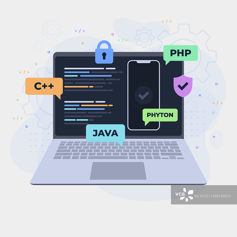 带笔记本电脑的App开发概念图片素材
