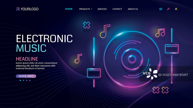 渐变电子音乐着陆页模板图片素材