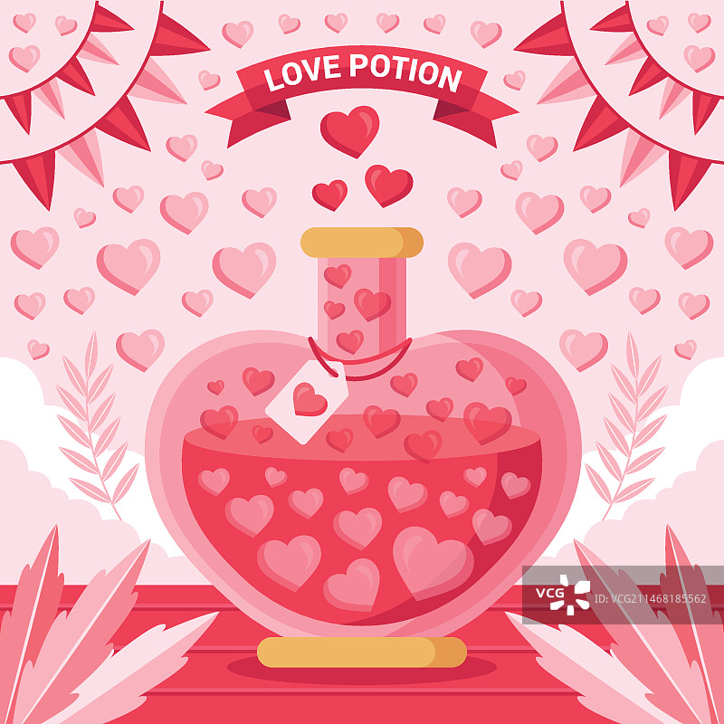扁平风格的带有爱心的爱情药水插画图片素材