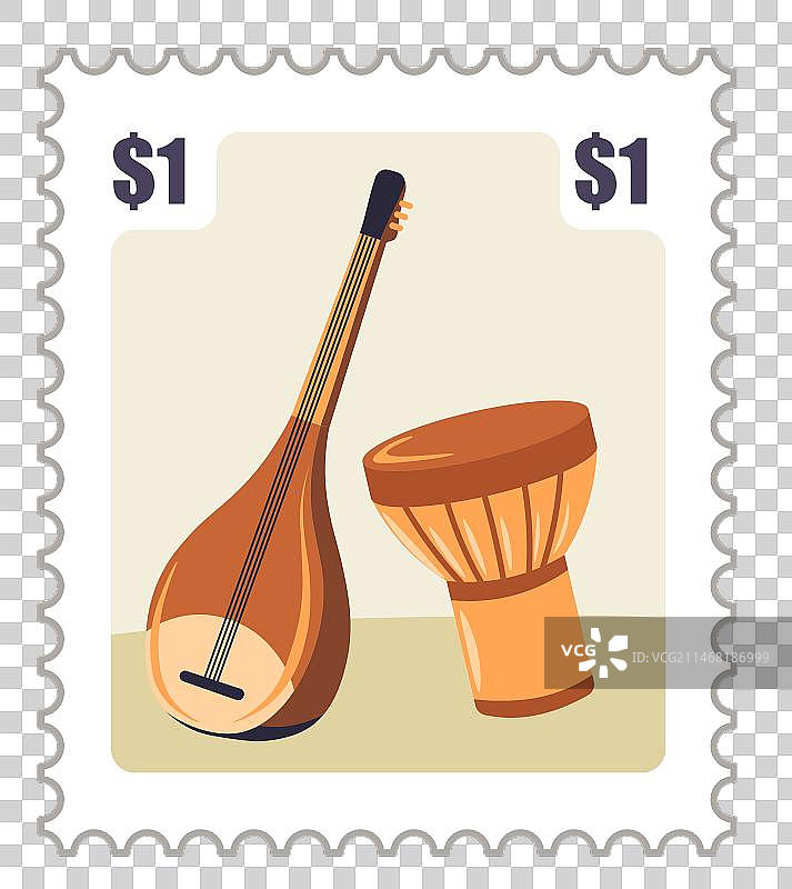 带有乐器的泰国明信片标志图片素材