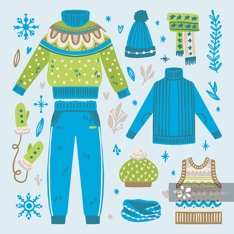 手绘冬季服装合集图片素材