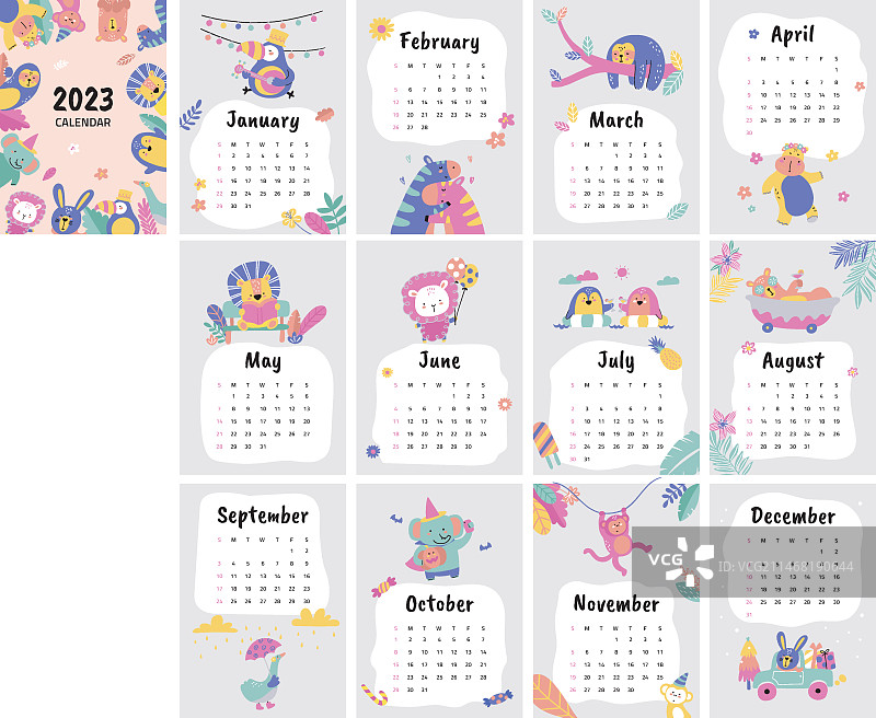 扁平风2023年挂历模板图片素材