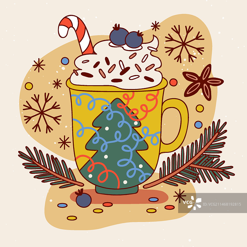 手绘圣诞热巧克力插画图片素材