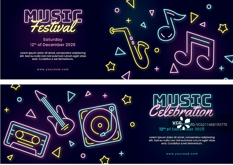 扁平风格霓虹电子音乐横幅图片素材