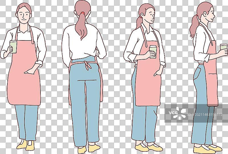 咖啡师女服务员360度前后侧面展示图片素材
