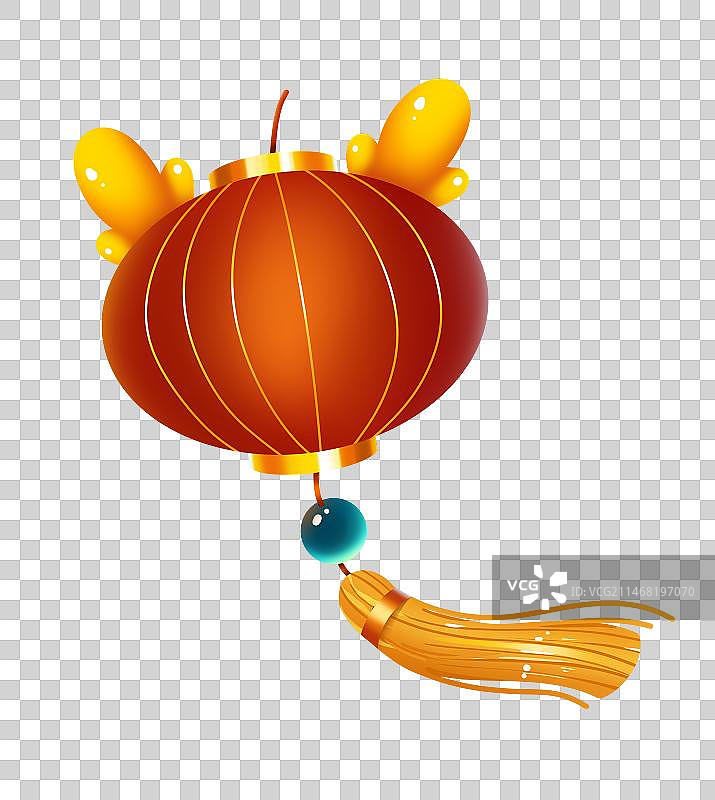 手绘龙年圆形龙形灯黄色龙角笼免抠元素图片素材