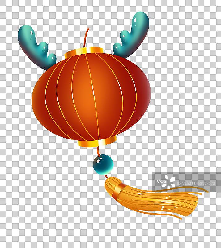 手绘龙年圆形龙形灯蓝色龙角笼免抠元素图片素材