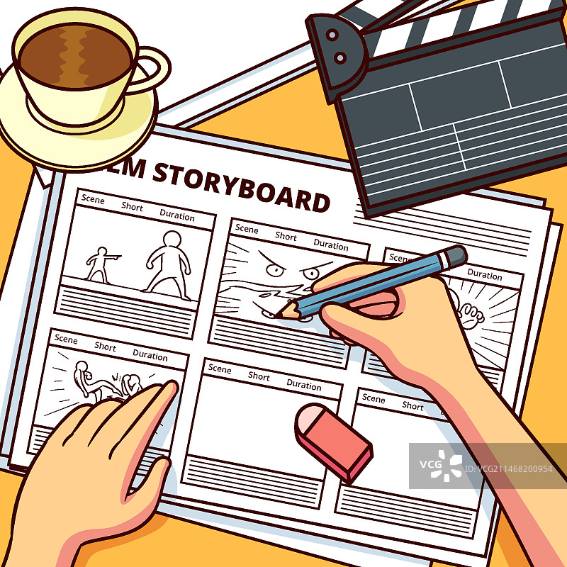 带电影道具和咖啡的故事板图片素材