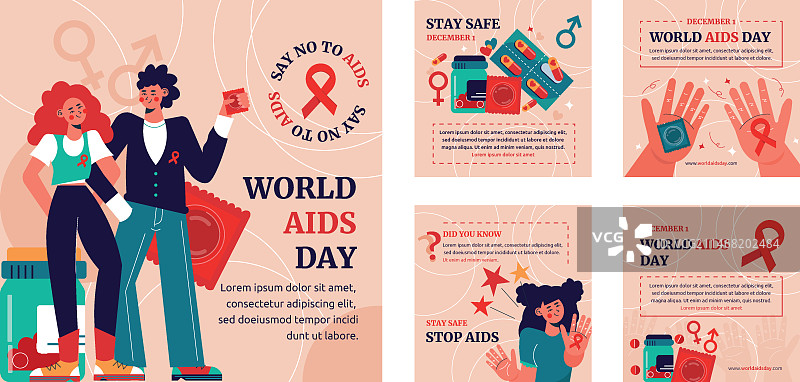 扁平风格世界艾滋病日Instagram帖子合集图片素材